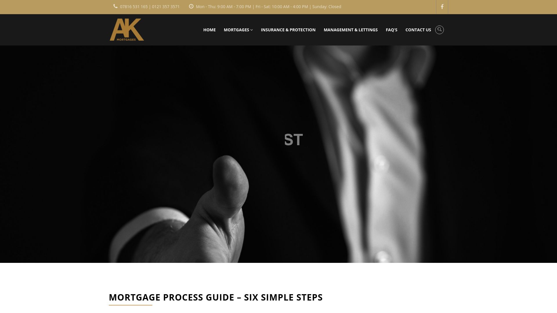 Screenshot of AK Mortgages Ltd's website