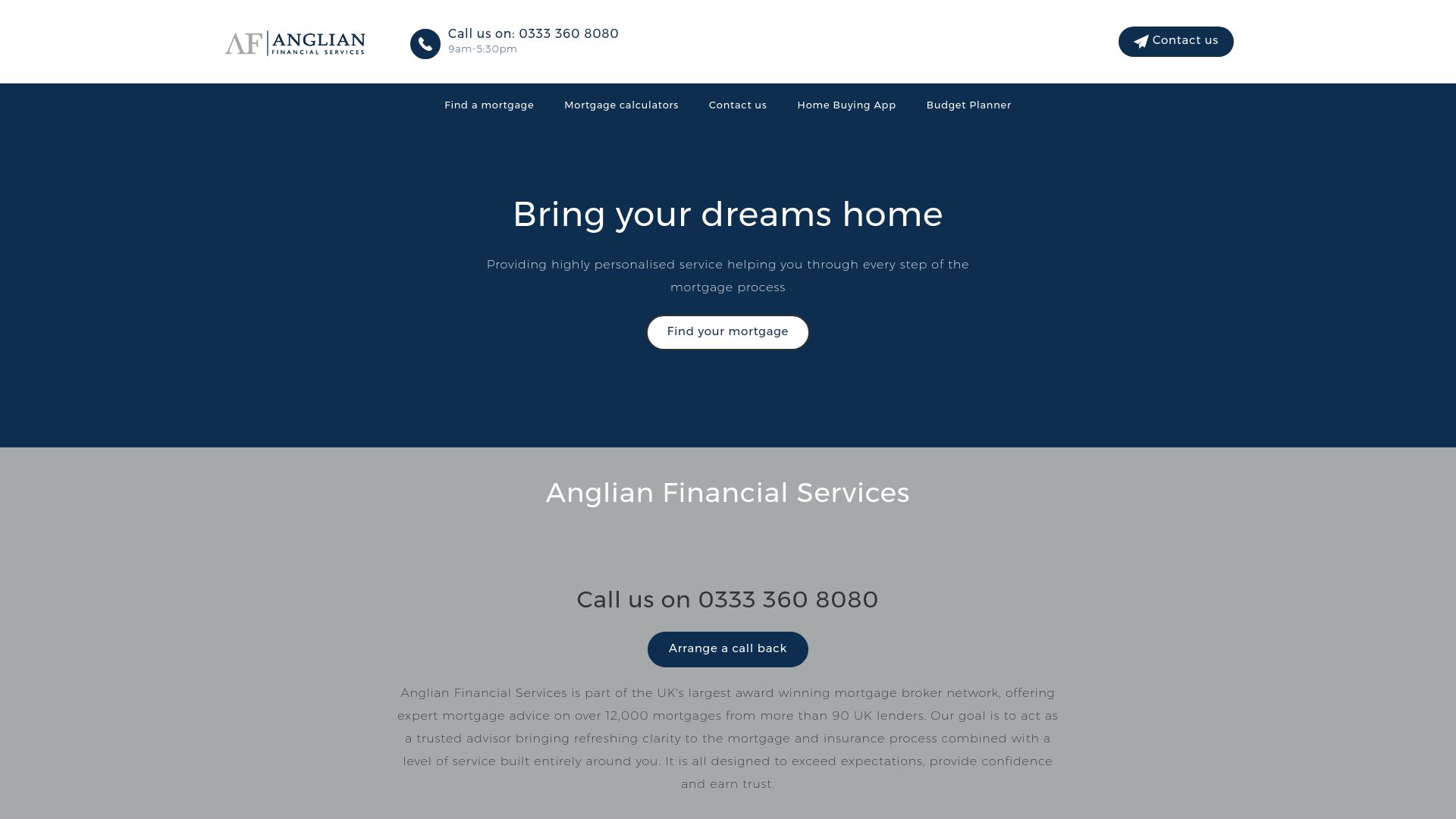 Screenshot of Anglian Financial's website