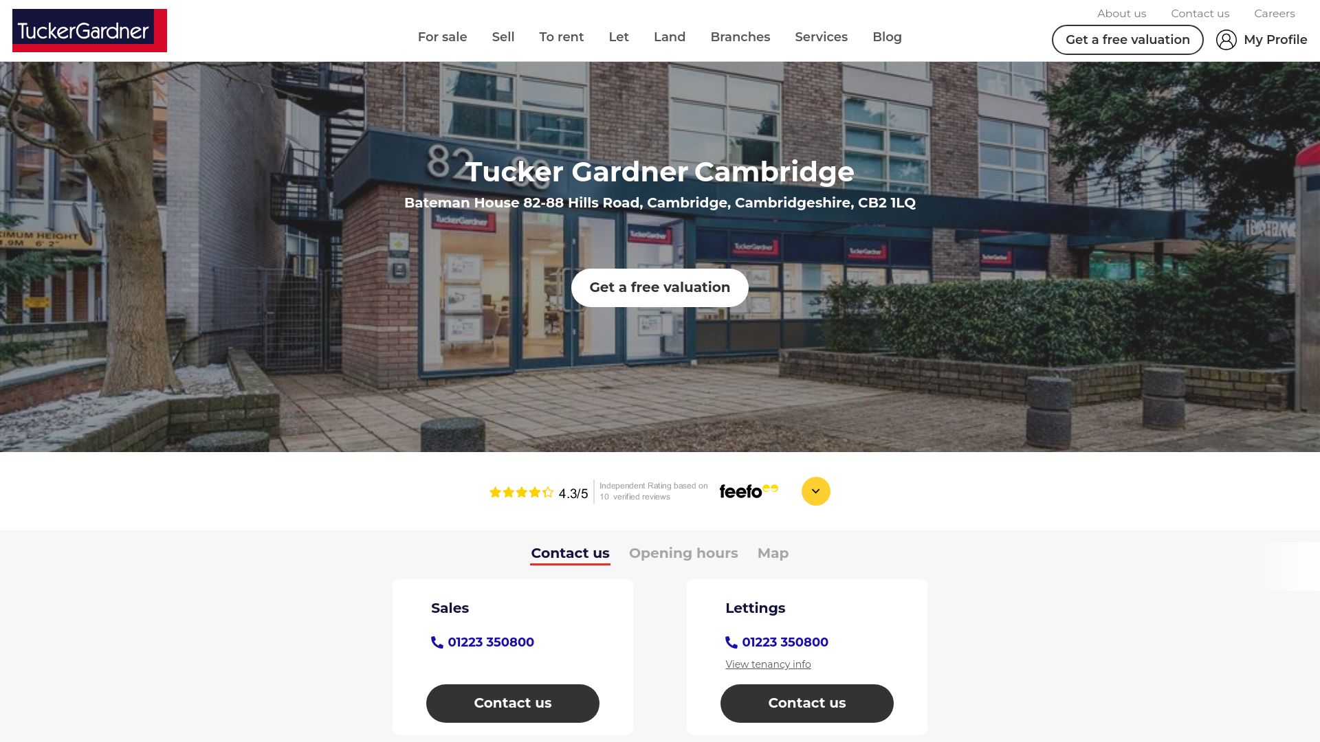 Screenshot of Tucker Gardner Sales and Letting Agents Cambridge's website