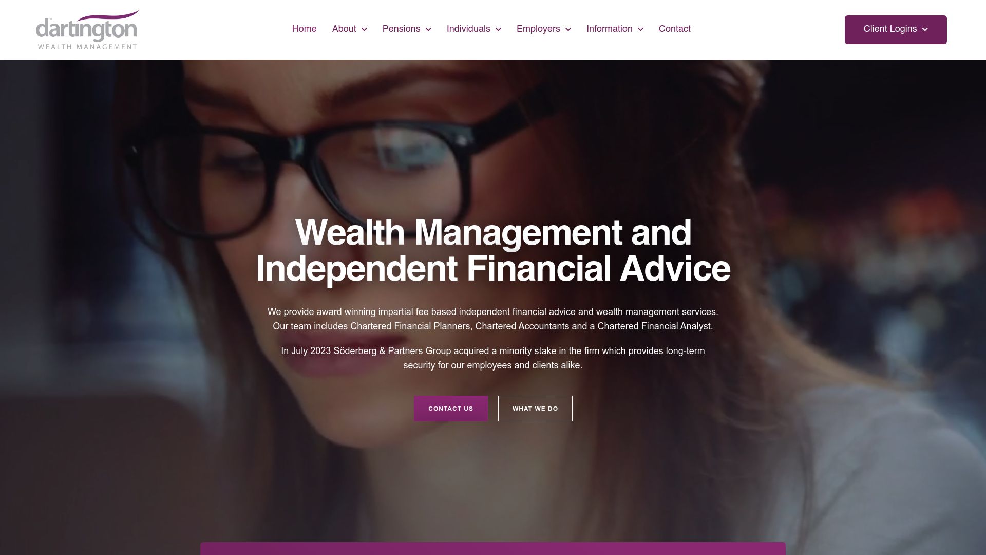 Screenshot of Dartington Wealth Management's website