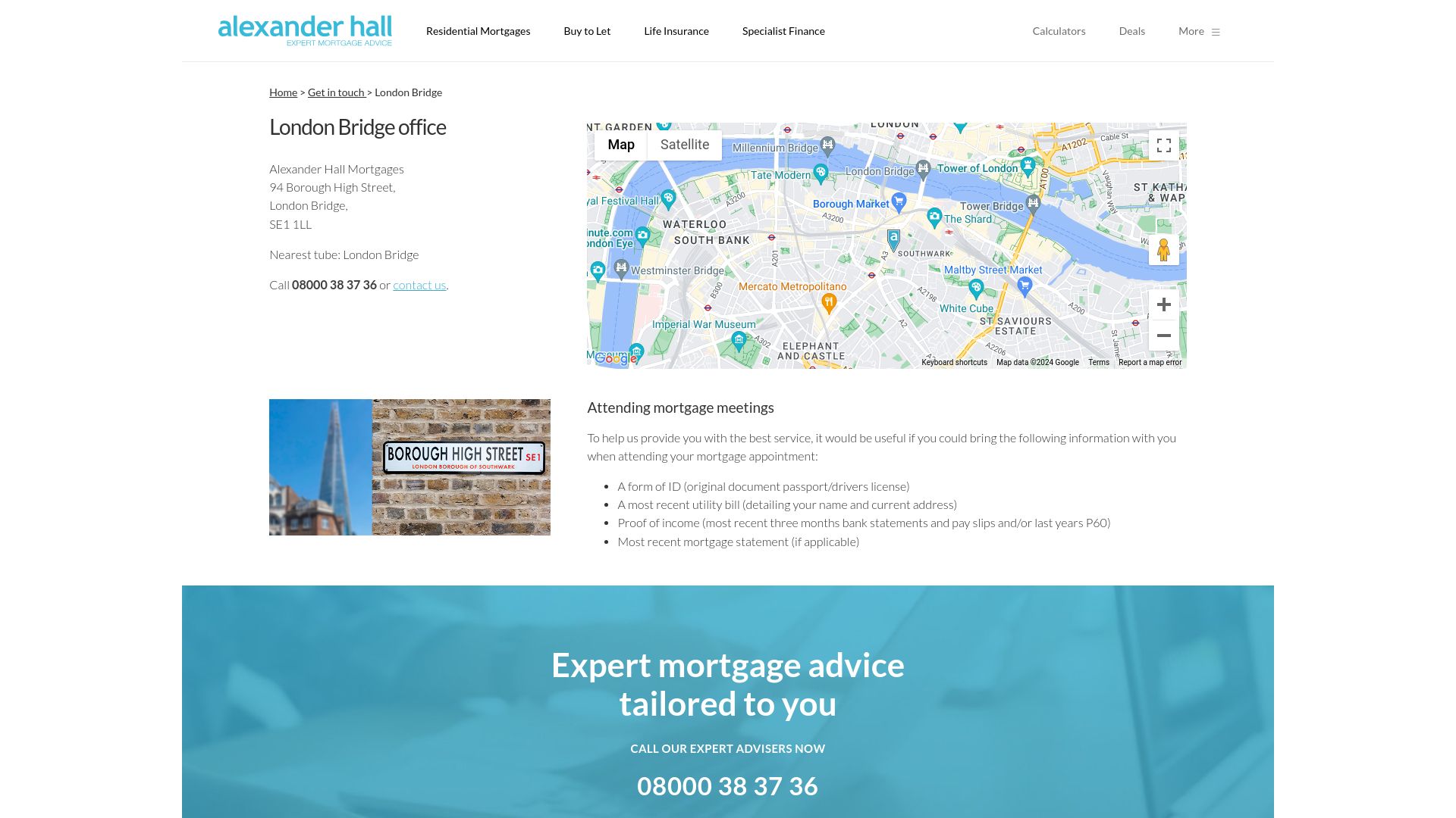 Screenshot of Alexander Hall London Bridge Mortgage Broker's website