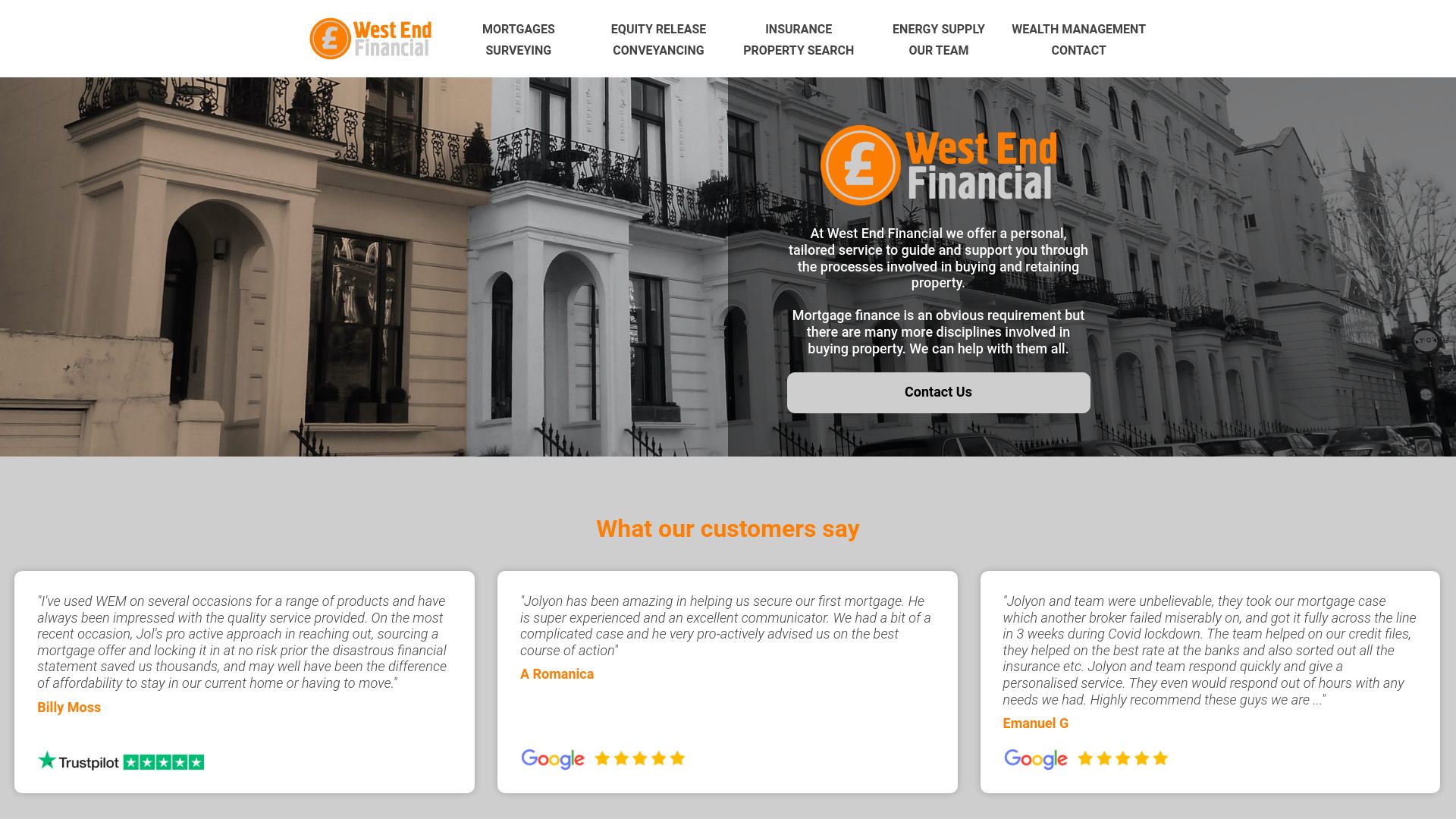 Screenshot of West End Financial's website