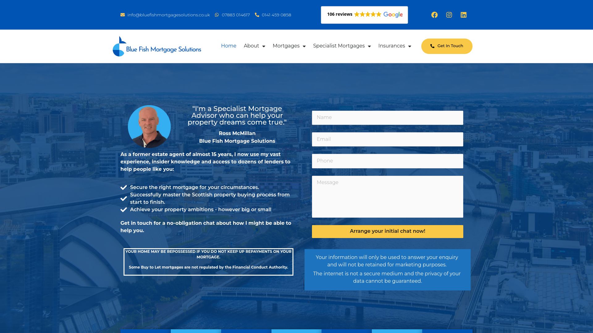 Screenshot of Ross McMillan Mortgage Advisor - Blue Fish Mortgage Solutions's website