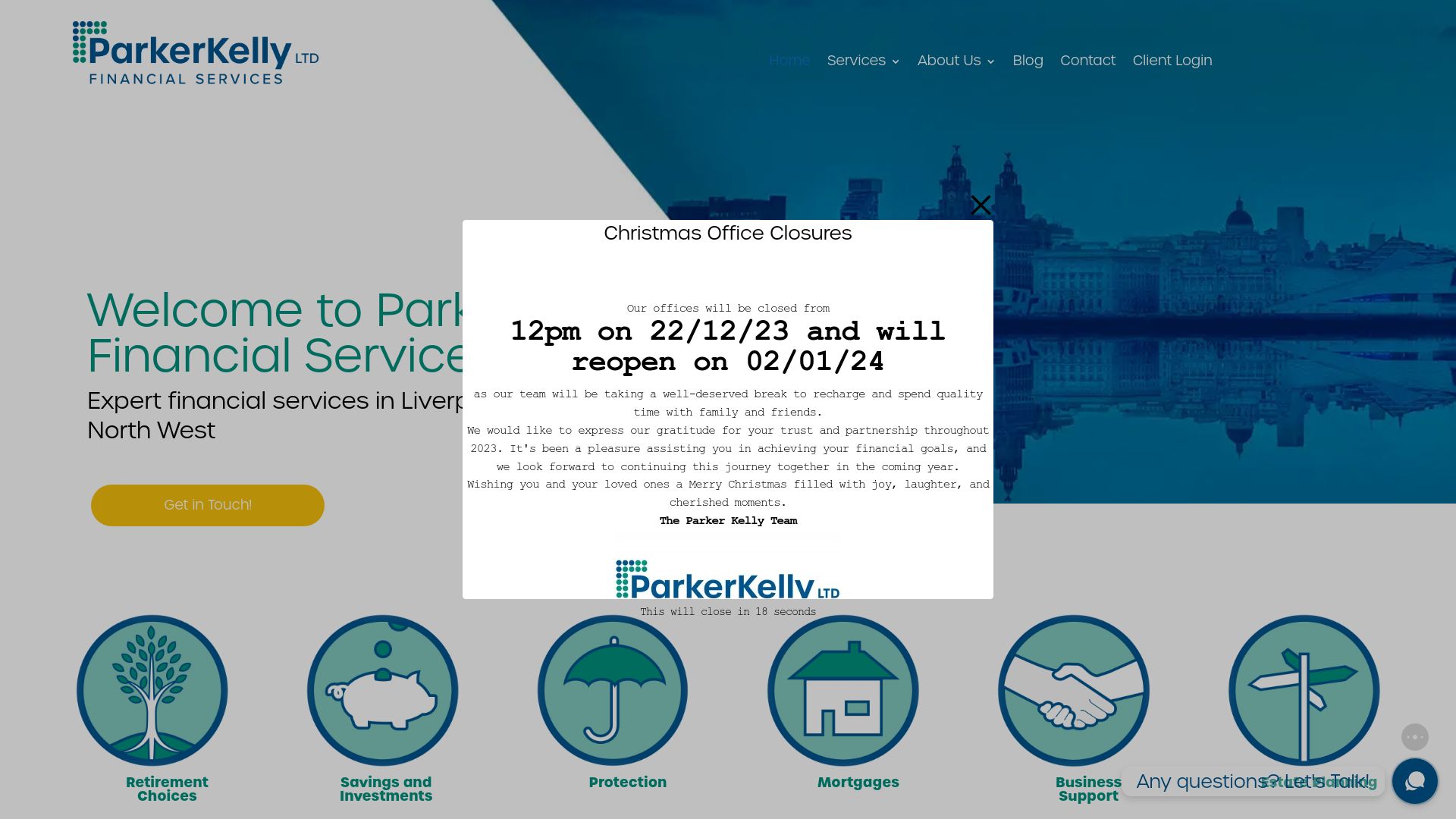 Screenshot of Parker Kelly Financial Services Ltd's website