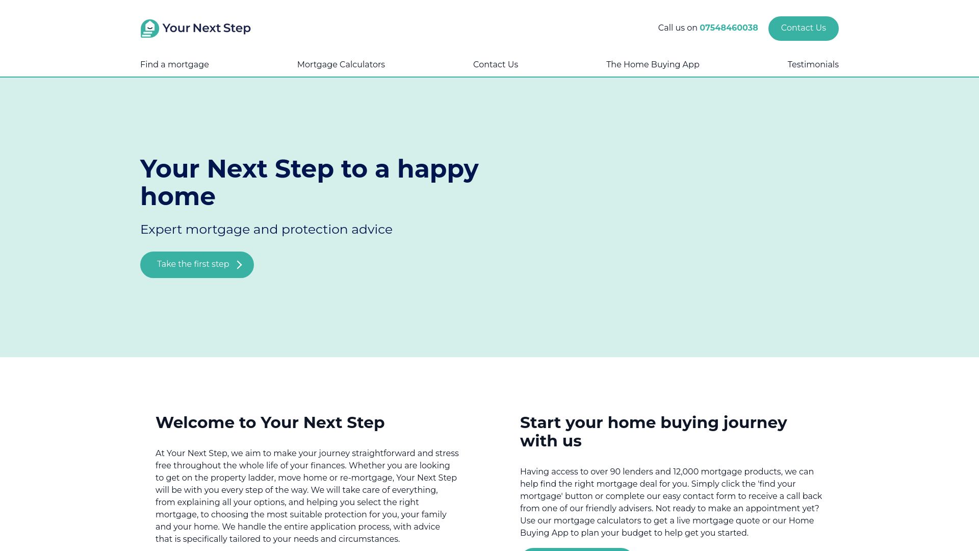 Screenshot of Your Next Step's website