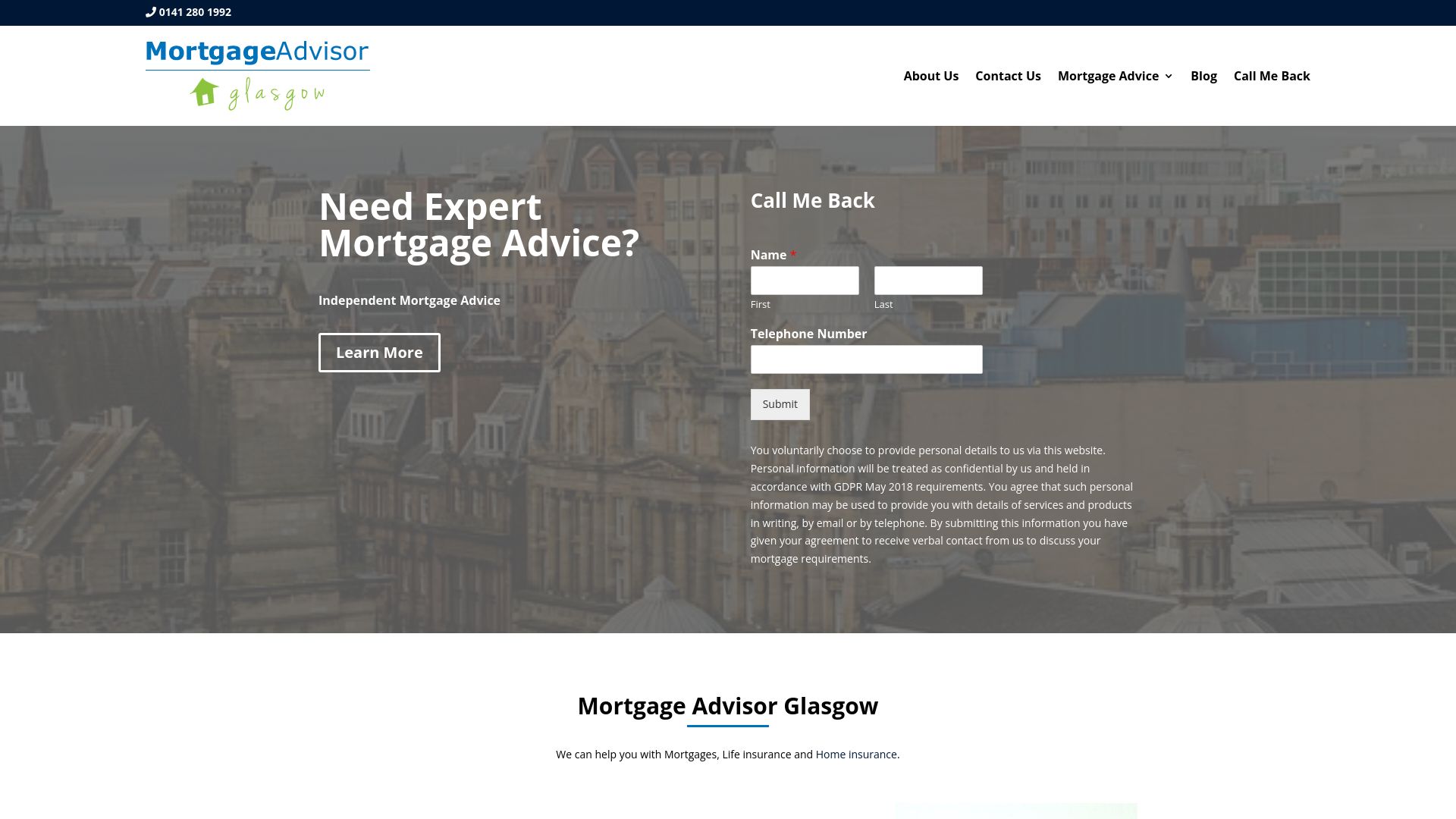 Screenshot of Mortgage Advisor Glasgow's website