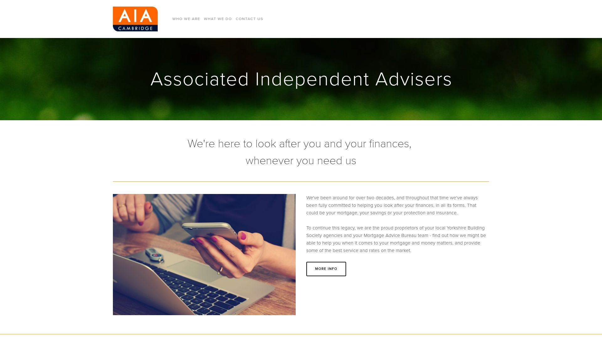 Screenshot of Associated Independent Advisers's website