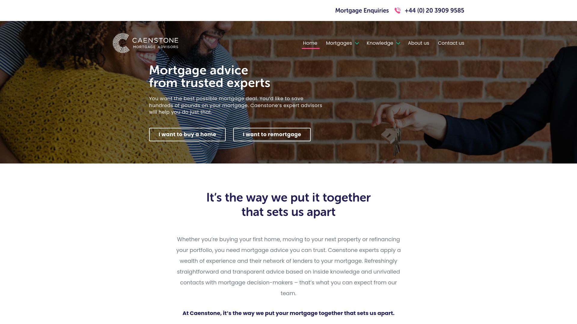 Screenshot of Caenstone Canary Wharf Mortgage Broker's website