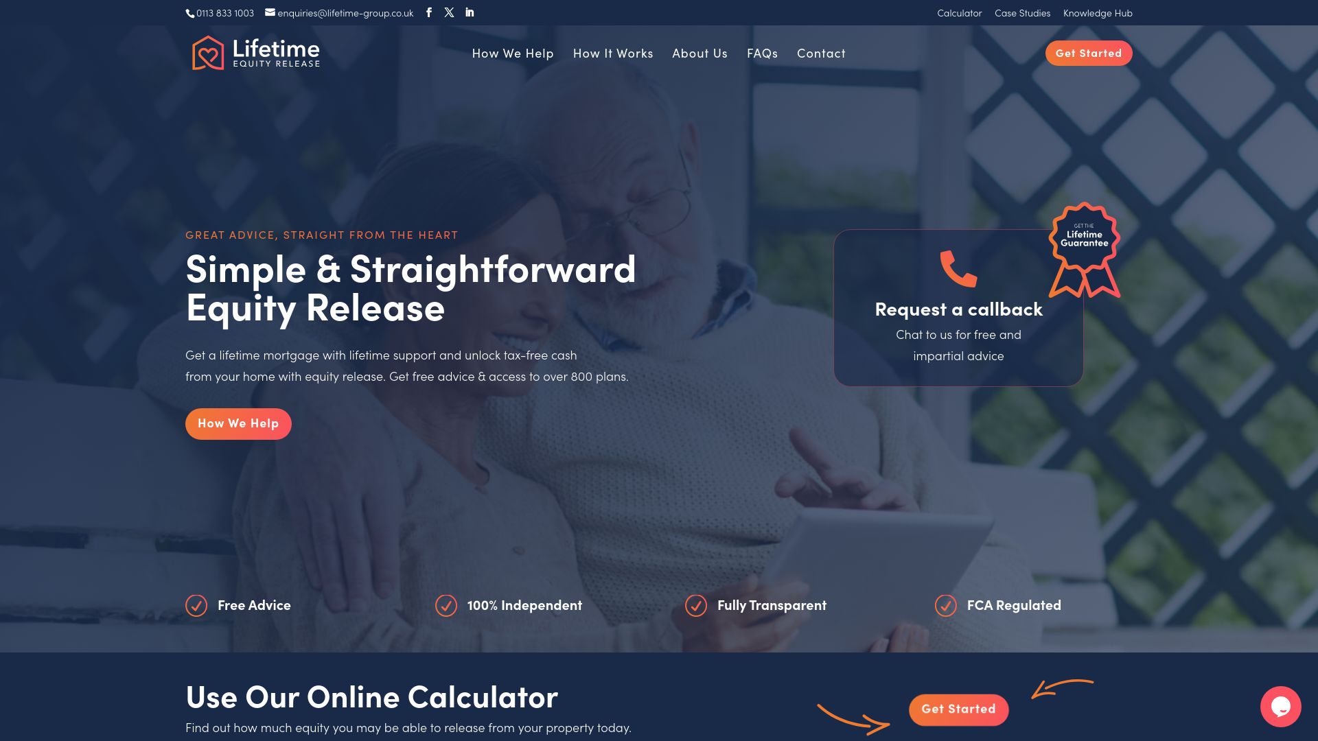 Screenshot of Lifetime Equity Release's website