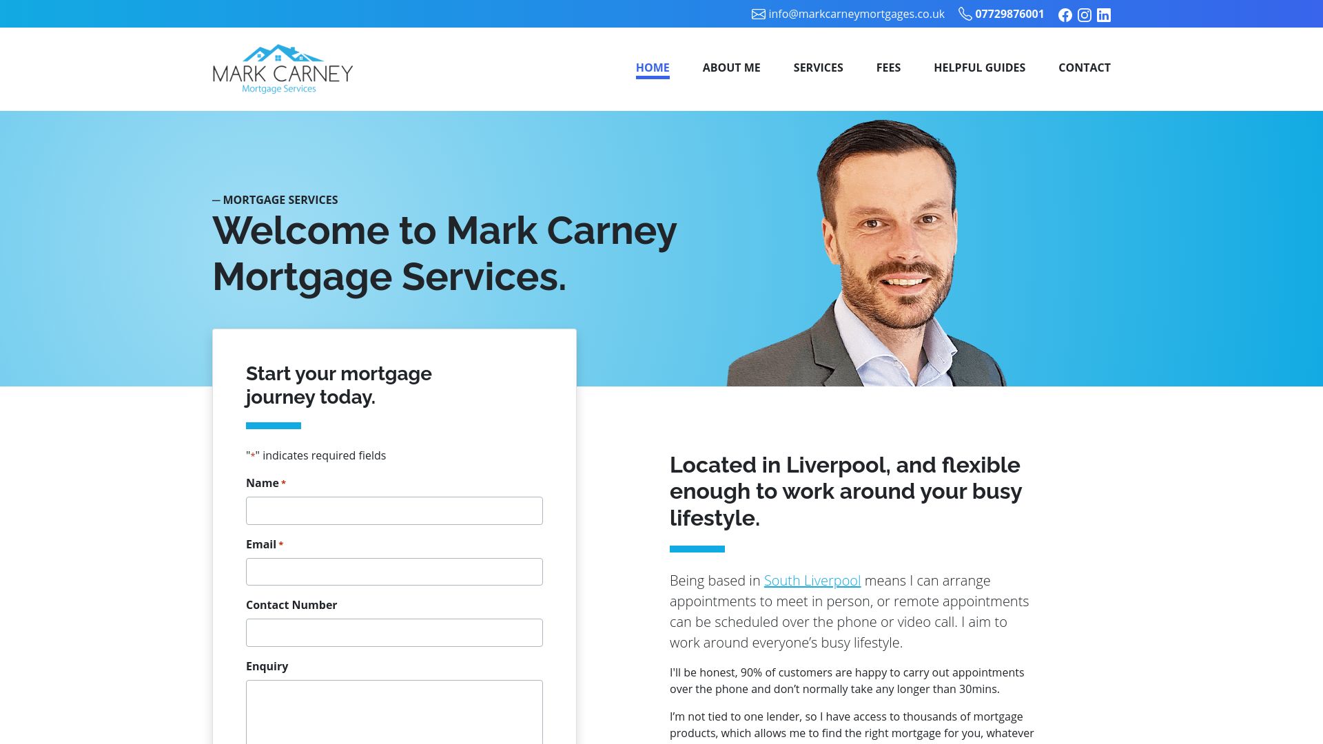 Screenshot of Mark Carney Mortgage Services Liverpool's website