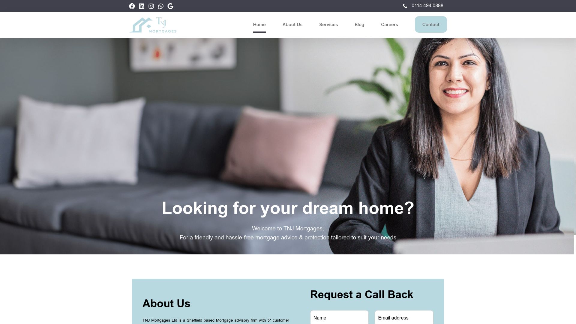 Screenshot of TNJ Mortgages's website