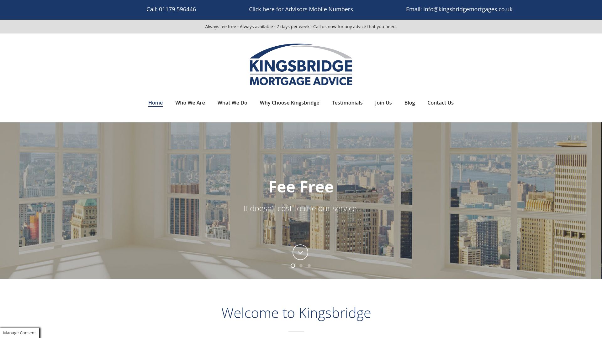 Screenshot of Kingsbridge Mortgage Advice Limited's website