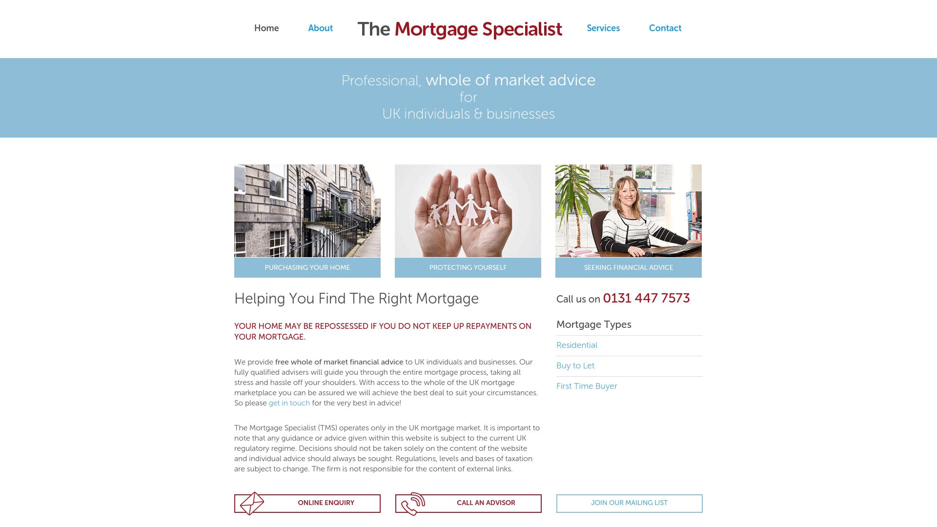 Screenshot of The Mortgage Specialist's website