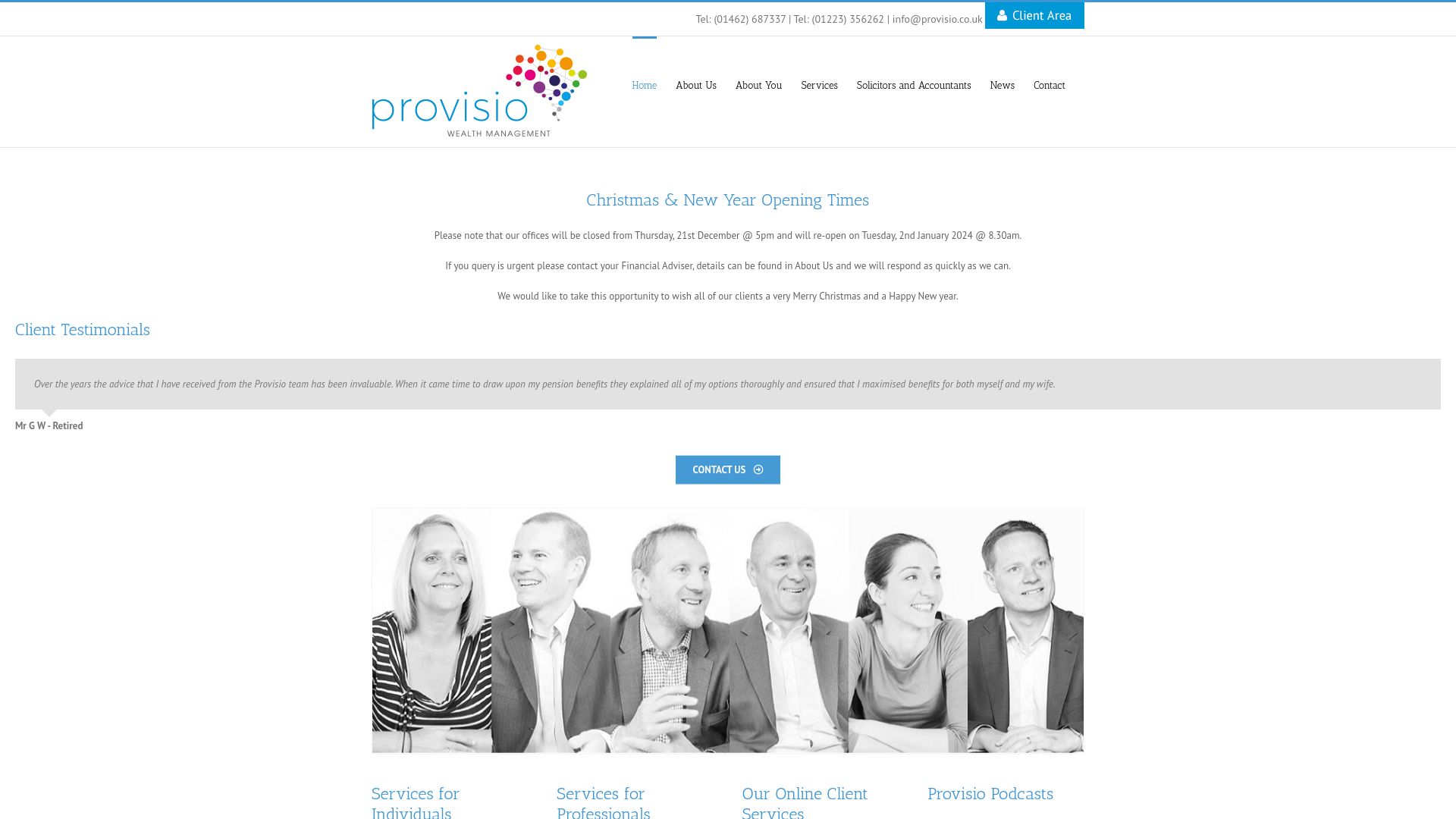 Screenshot of Provisio Wealth Management's website