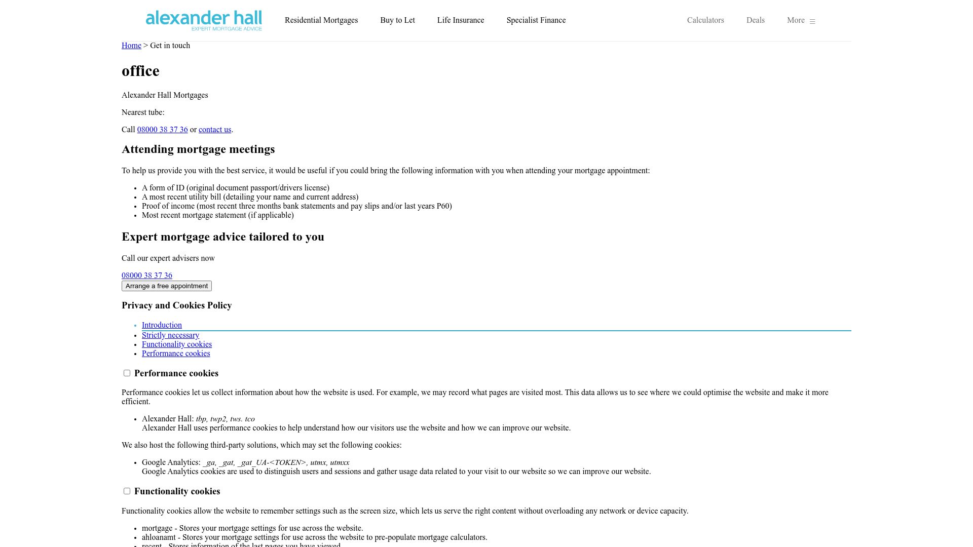 Screenshot of Alexander Hall Clerkenwell Mortgage Broker's website