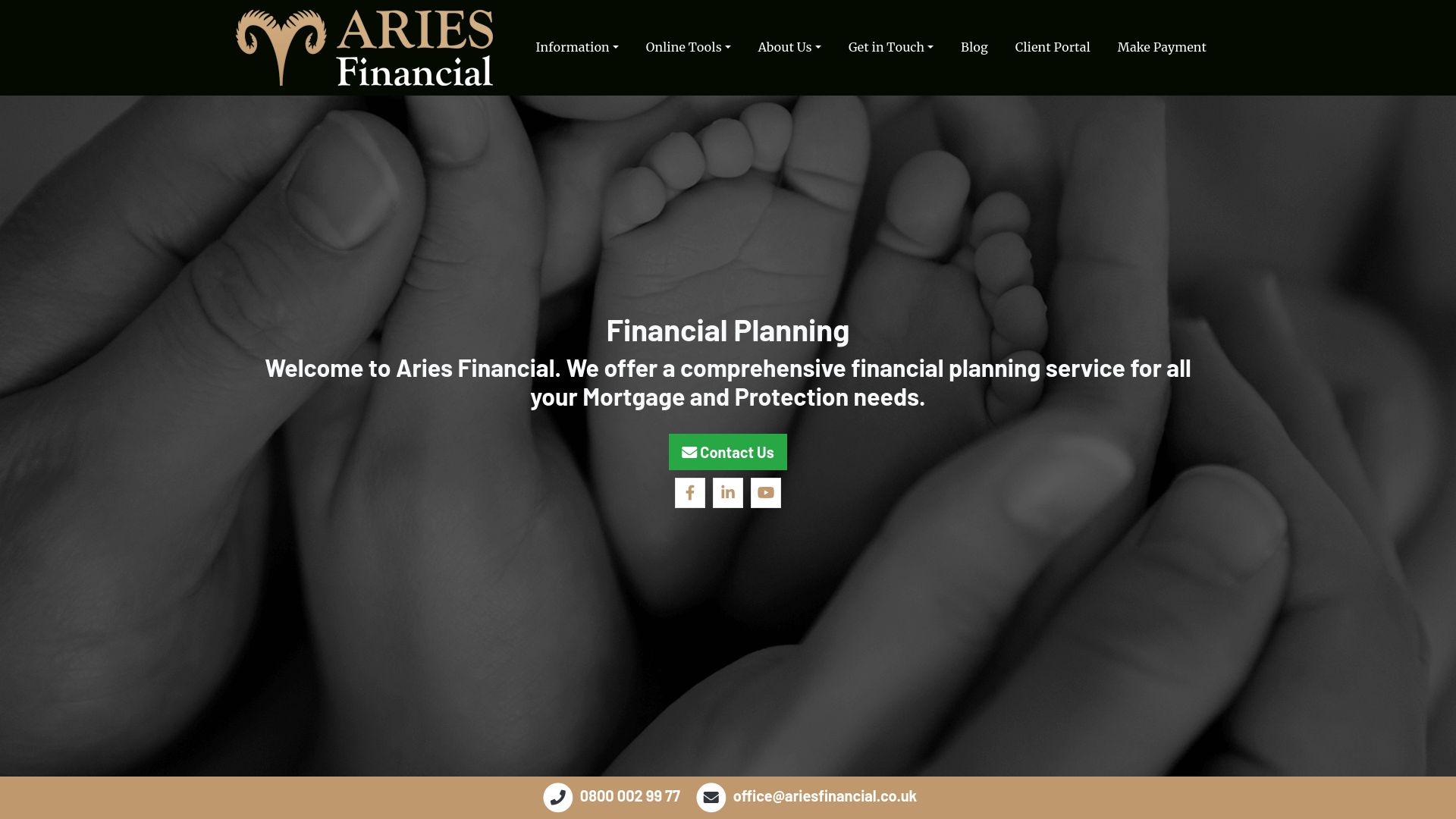 Screenshot of Aries Financial Ltd's website