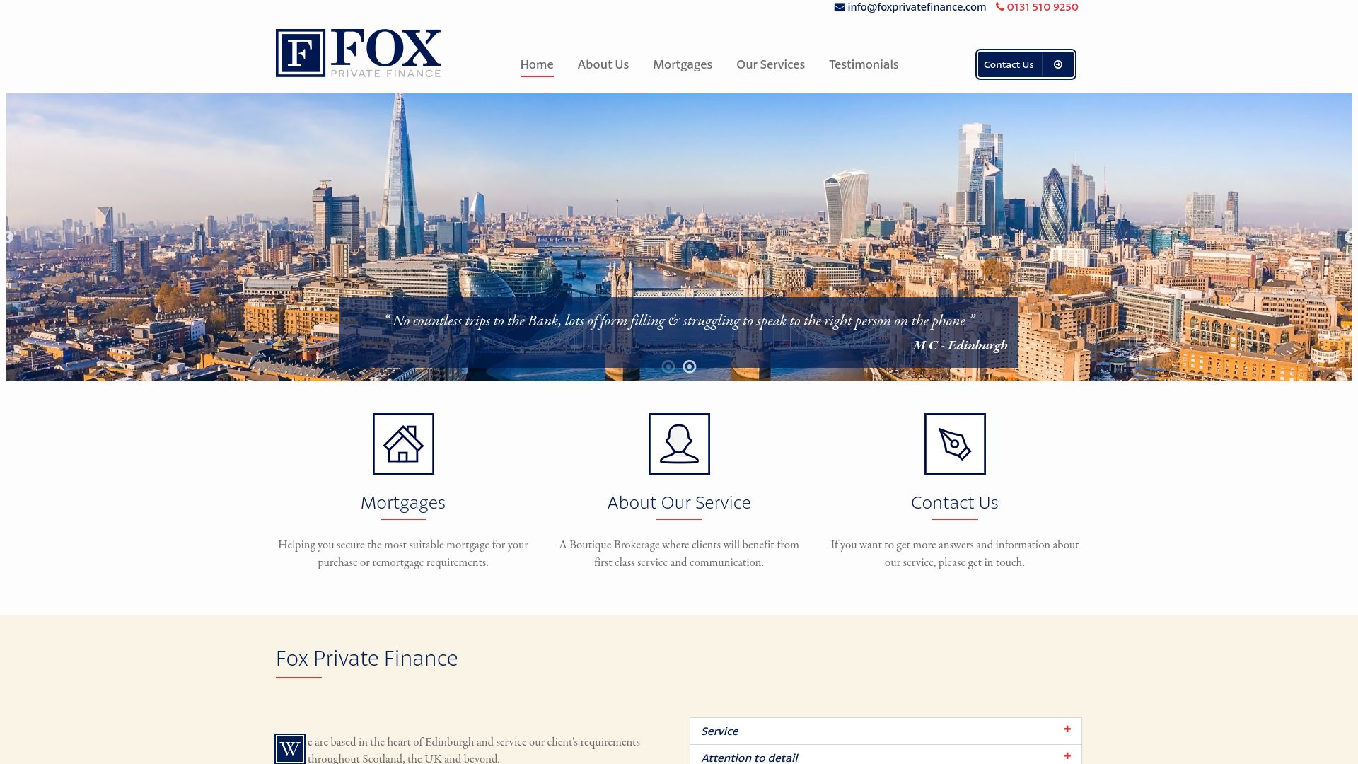 Screenshot of FOX Private Finance's website