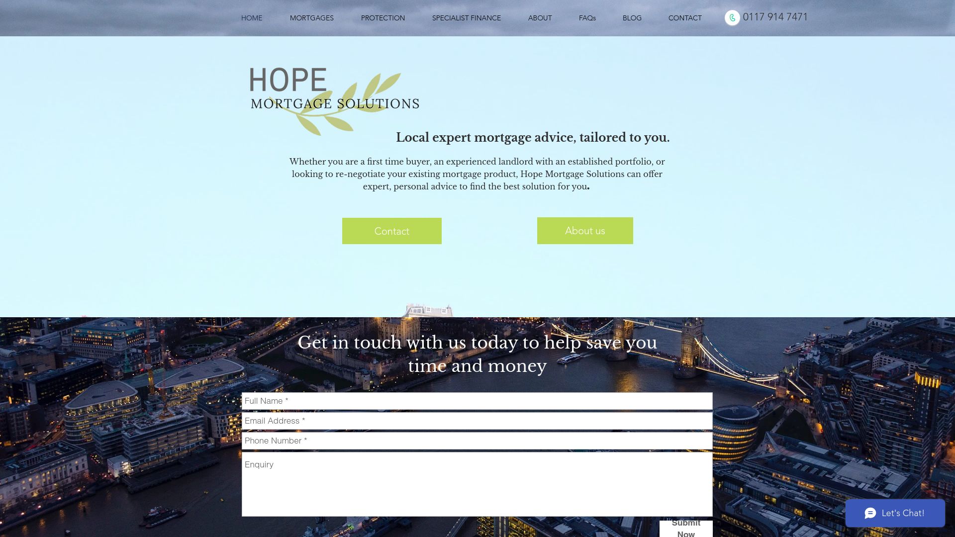 Screenshot of Hope Mortgage Solutions's website