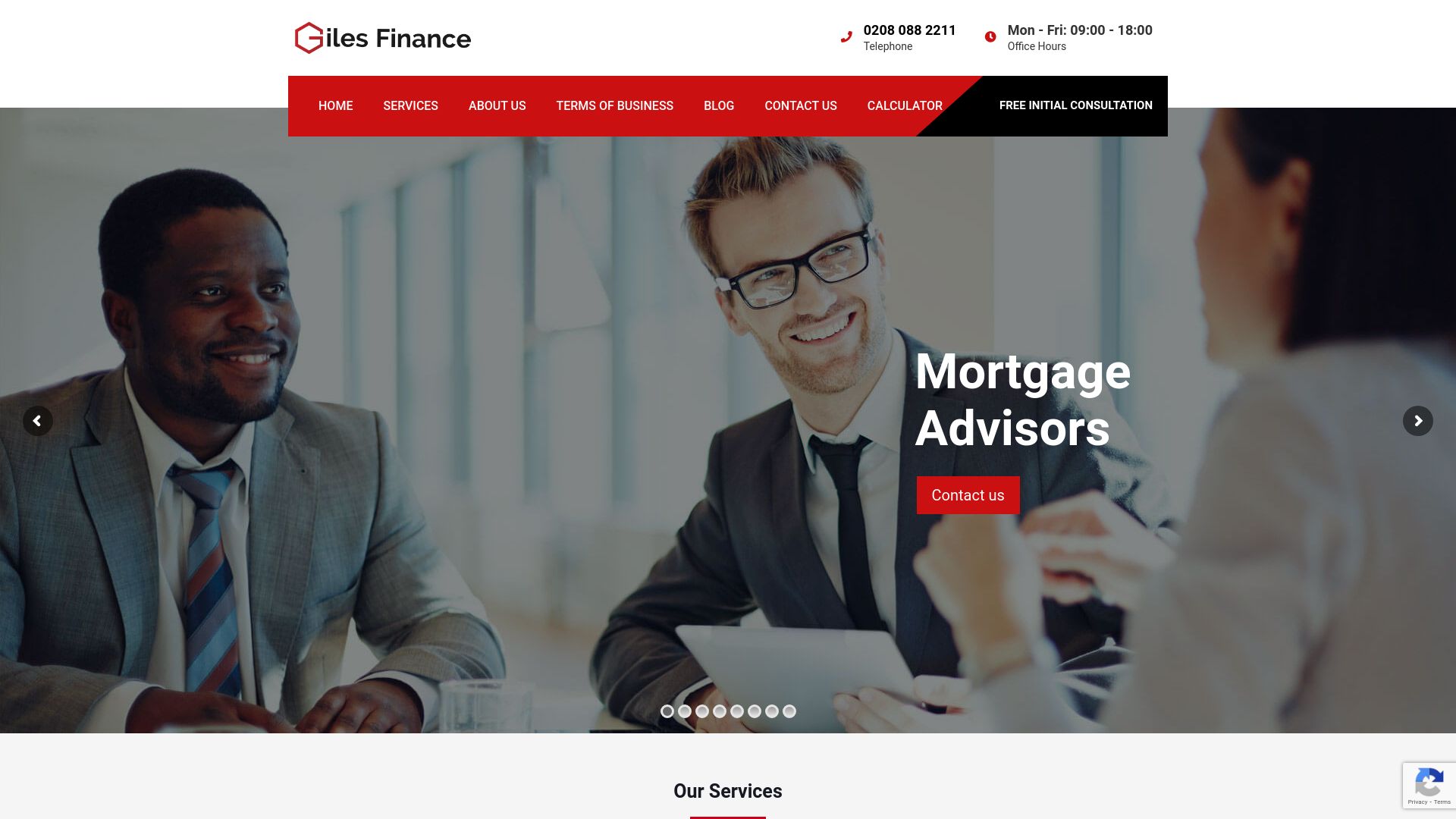 Screenshot of Giles Finance's website