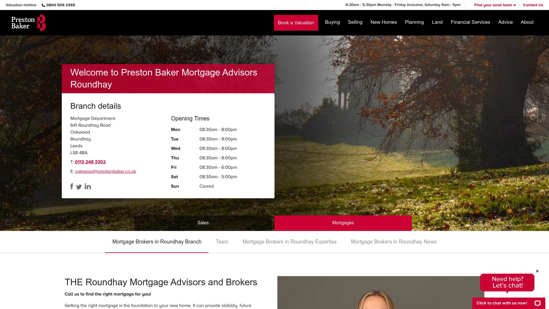 Screenshot of Preston Baker Mortgage Advisors in Roundhay's website