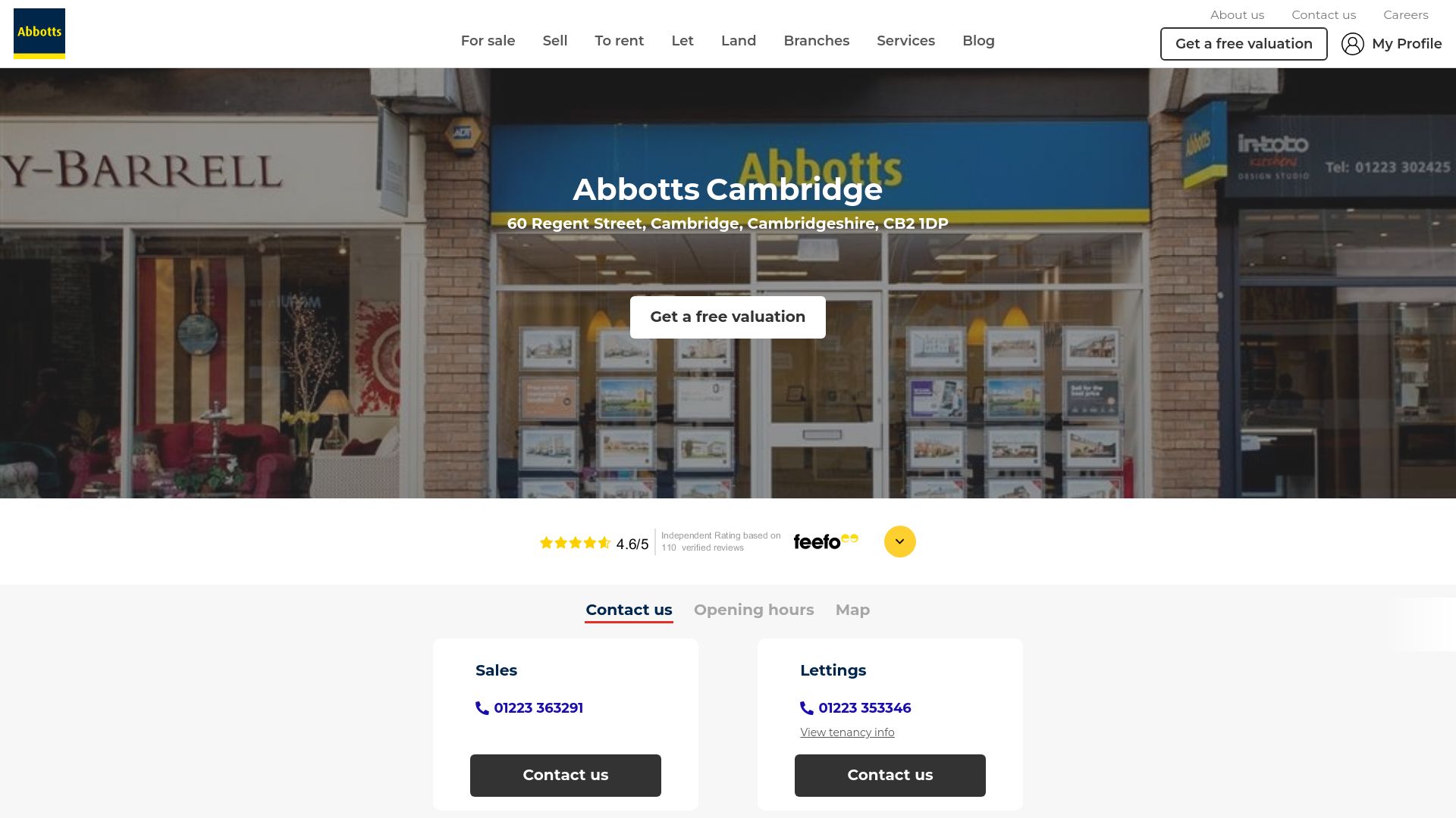 Screenshot of Abbotts Sales and Letting Agents Cambridge's website