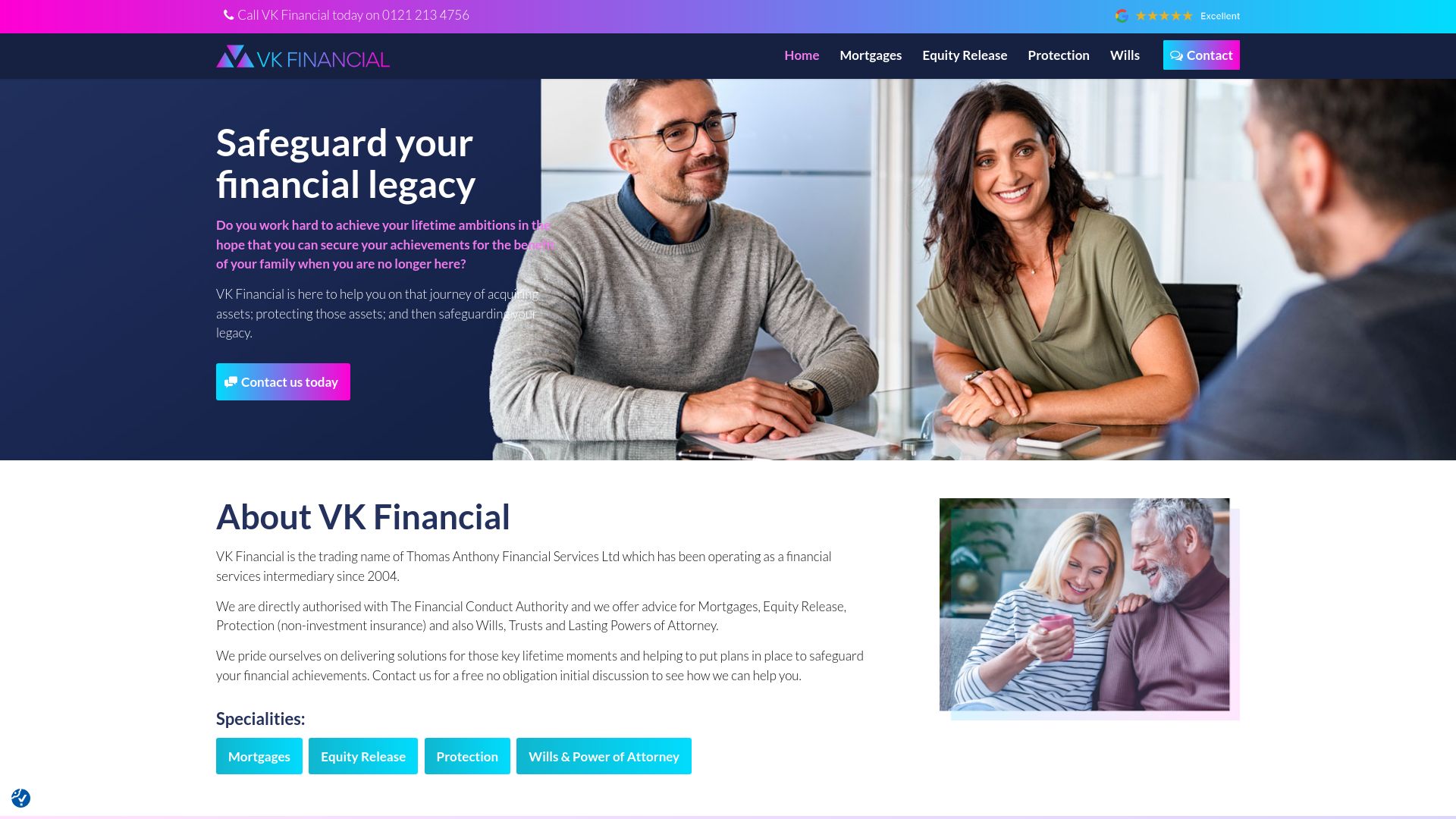 Screenshot of VK Financial's website