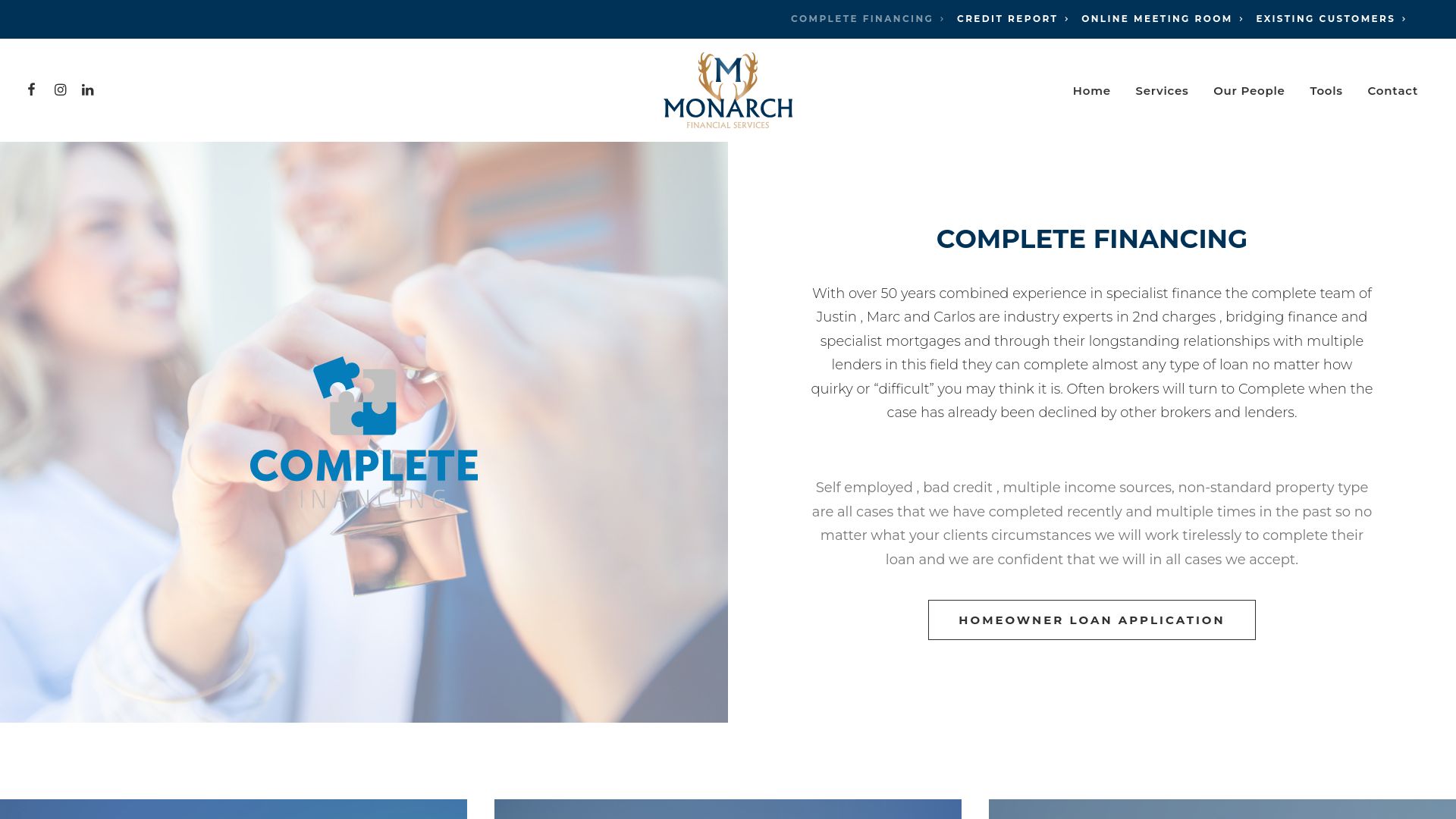 Screenshot of Complete Financing's website