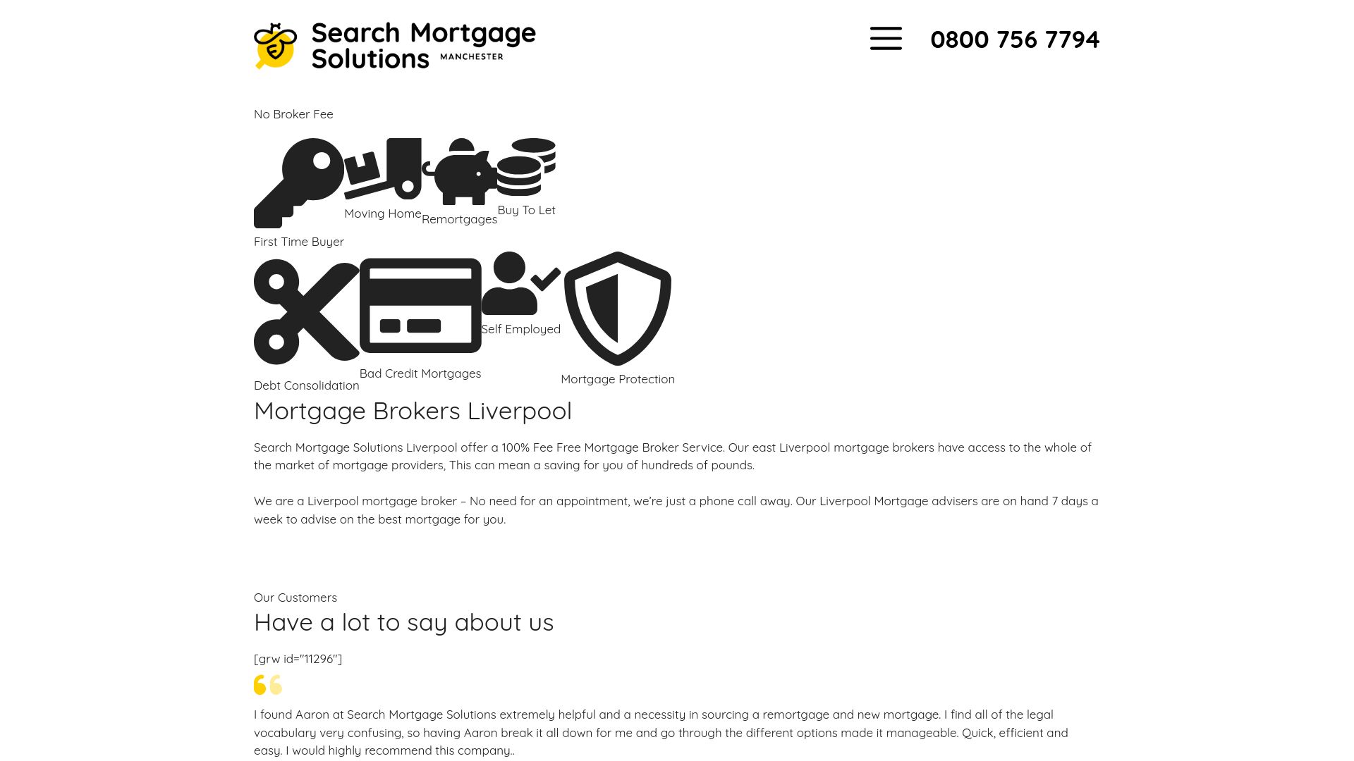 Screenshot of Search Mortgage Solutions Liverpool's website