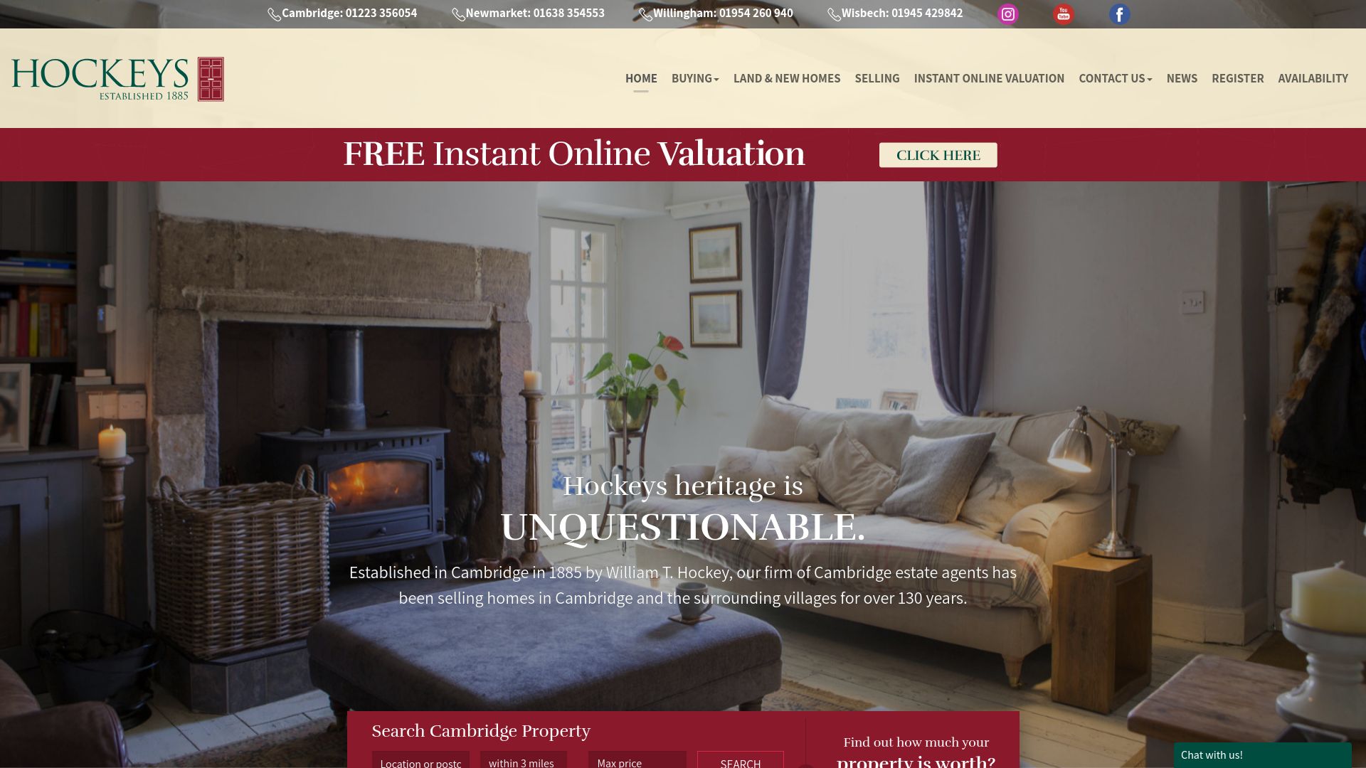 Screenshot of Hockeys Estate Agent Cambridge's website