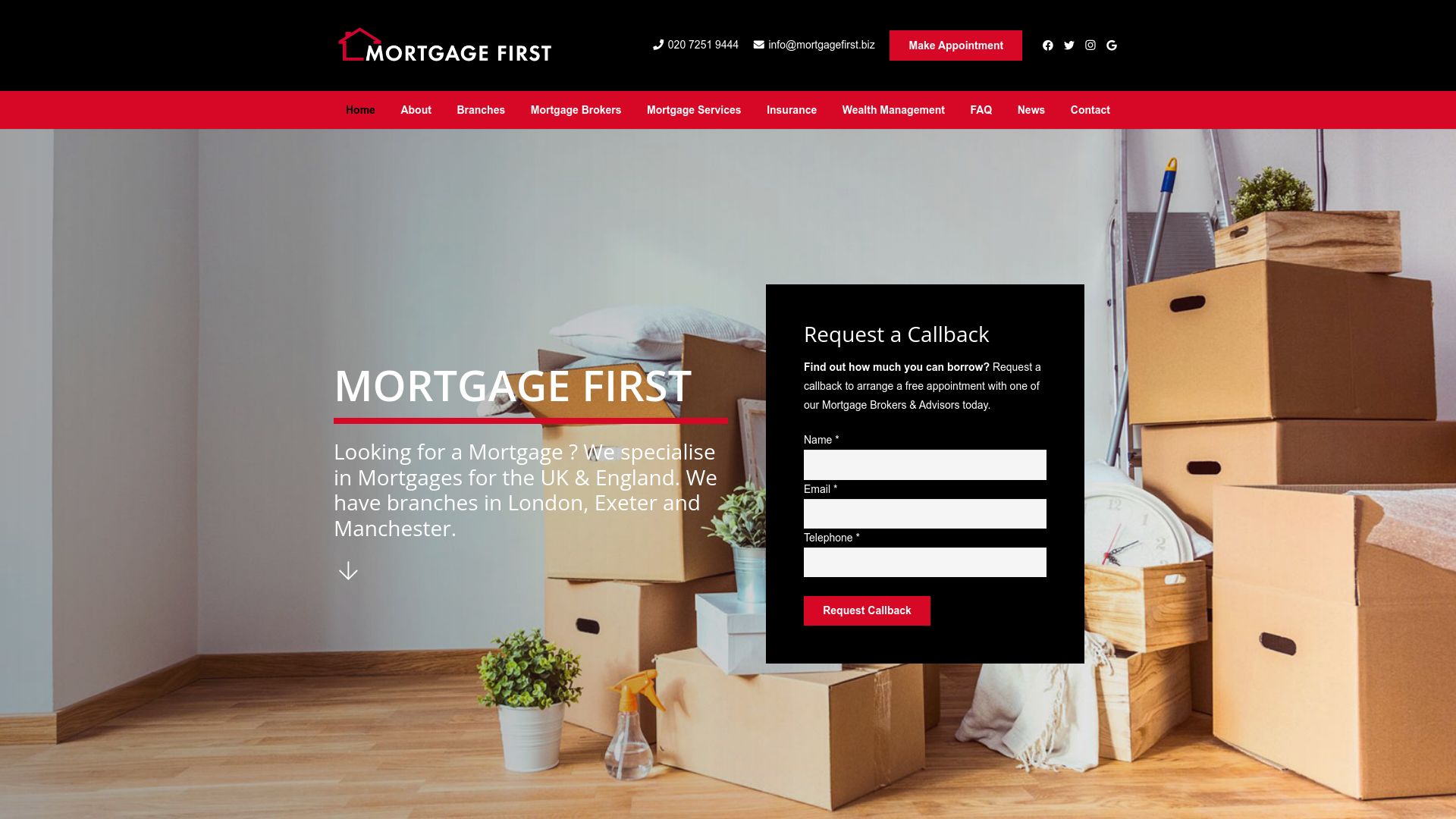 Screenshot of Mortgage First London's website