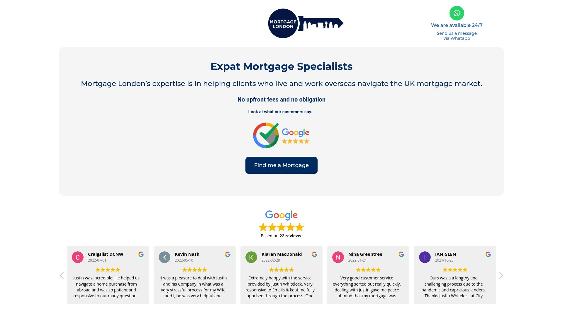 Screenshot of Mortgage London's website