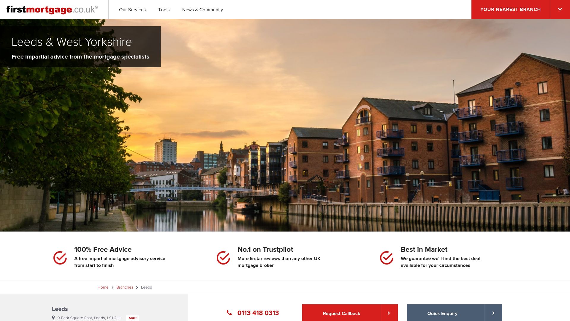 Screenshot of First Mortgage Leeds's website